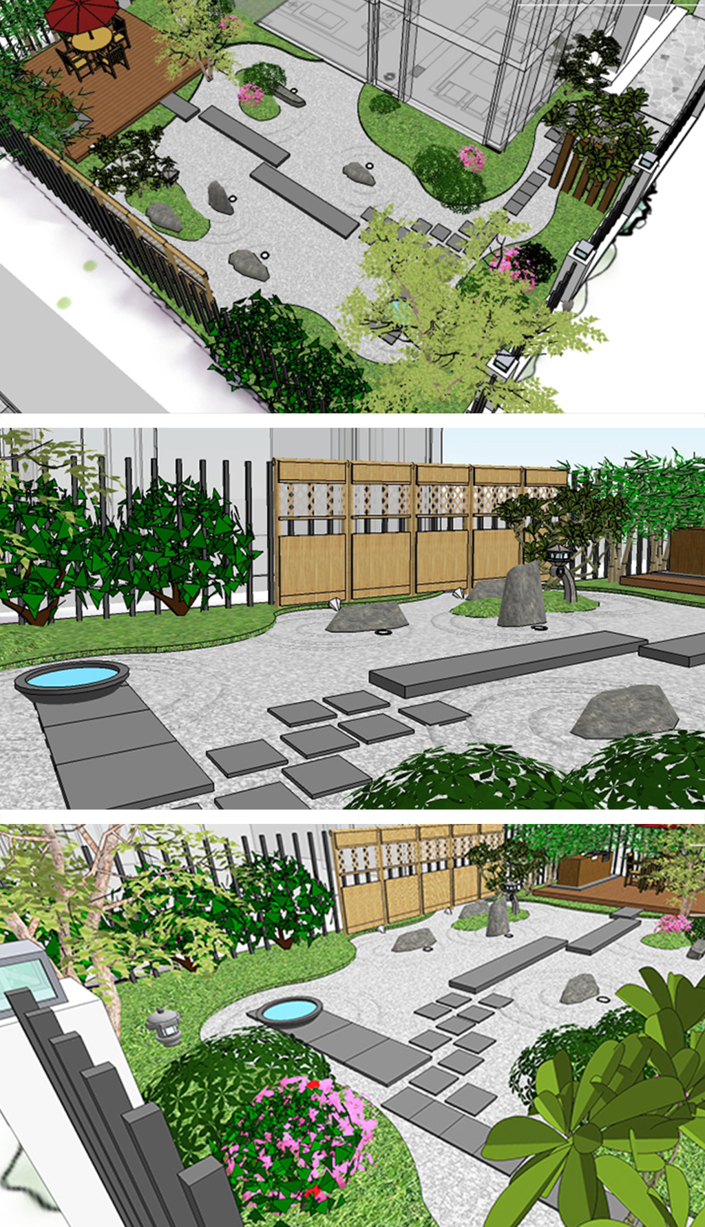 原創日式風格庭院枯山水景觀設計9套SU模型-版權可商用